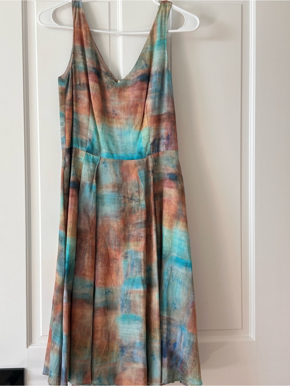 Peruvian Connection Teal and Rust Watercolor Midi Dress